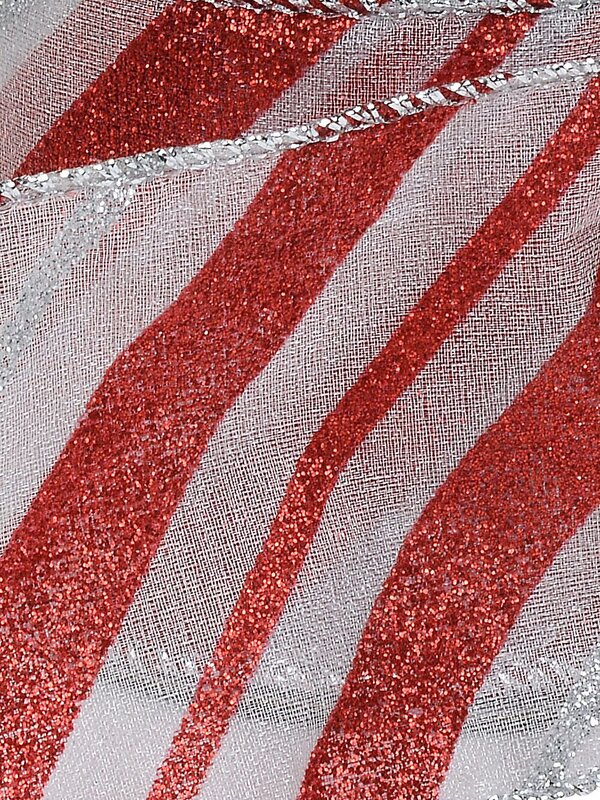 Wired White Sheer Ribbon Red & Silver Candy Stripe | 3m x 63mm — image 3