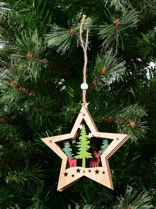 Wood Reindeer & Forest Star Scene Christmas Tree Hanging Decoration - 13cm — image 3