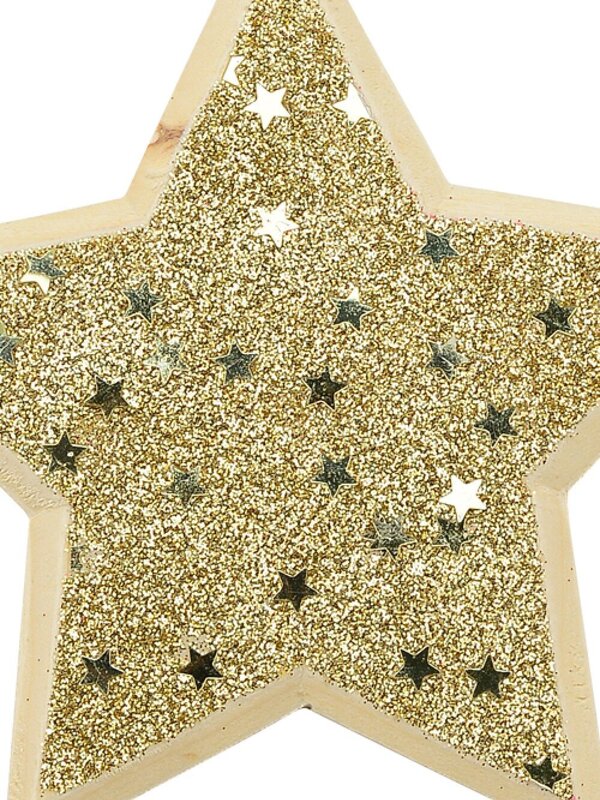 Wood Star With Gold Glitter & Stars Christmas Tree Hanging Decoration - 12cm — image 2