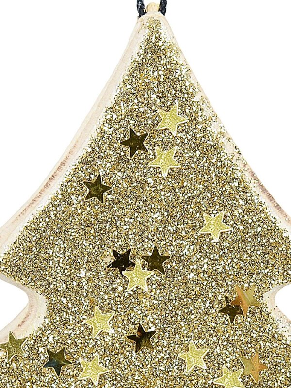 Wood Tree With Gold Glitter & Stars Christmas Tree Hanging Decoration - 11cm — image 2