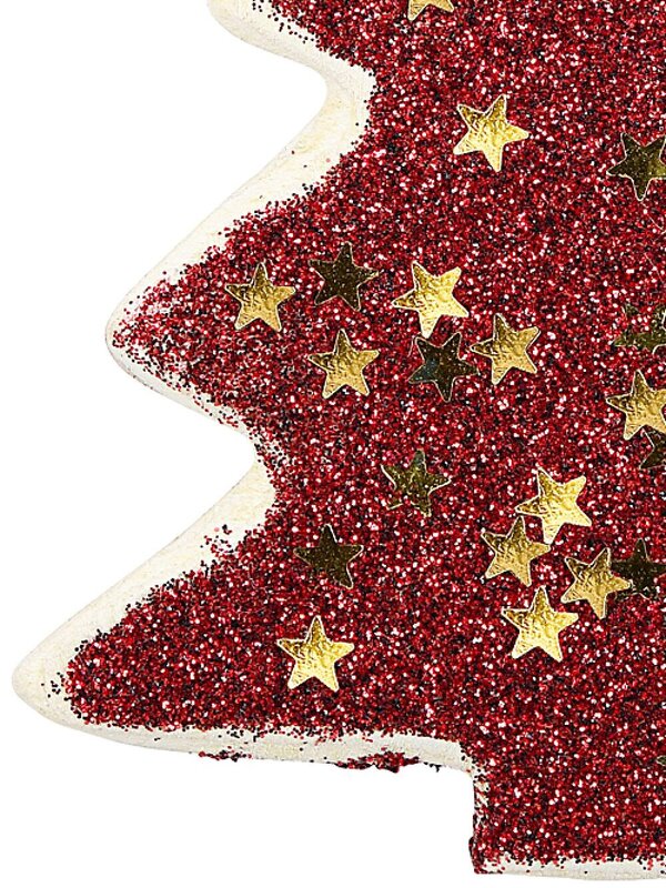 Wood Tree With Red Glitter & Stars Christmas Tree Hanging Decoration - 11cm