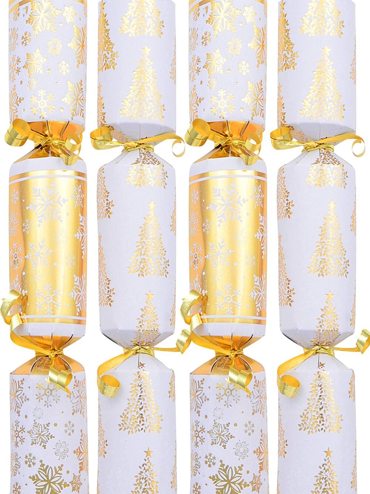 100 x 24cm Shiny Gold & White Christmas Trees & Snowflakes Small Bon Bons