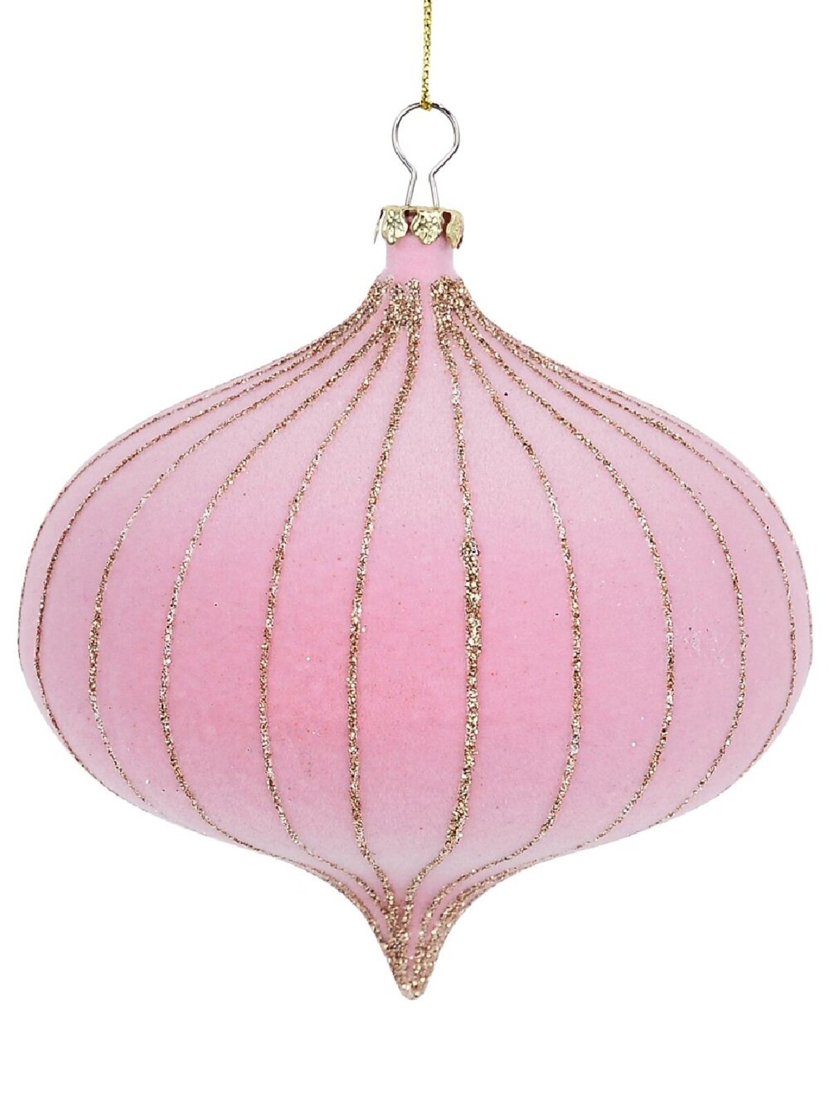10cm Pale Pink Flocked Christmas Onion Bauble