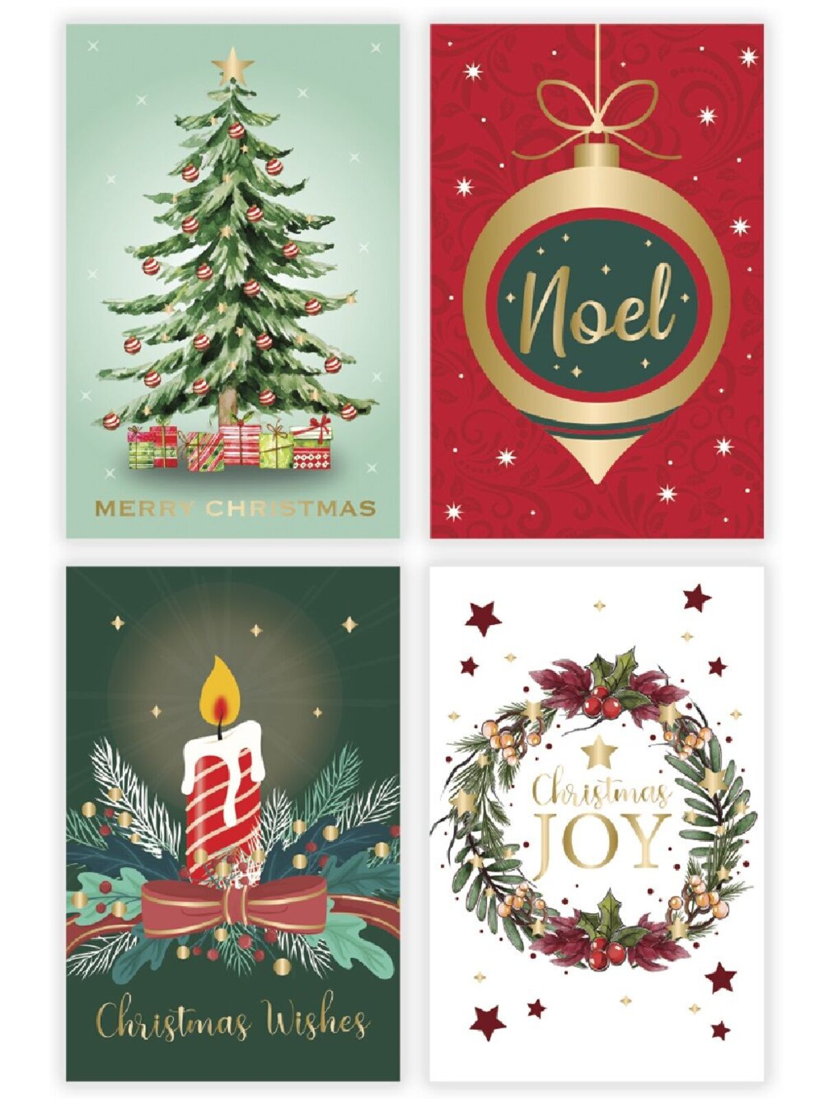 10x Traditional Christmas Decorating Gold Foil Cards Pack | 17cm