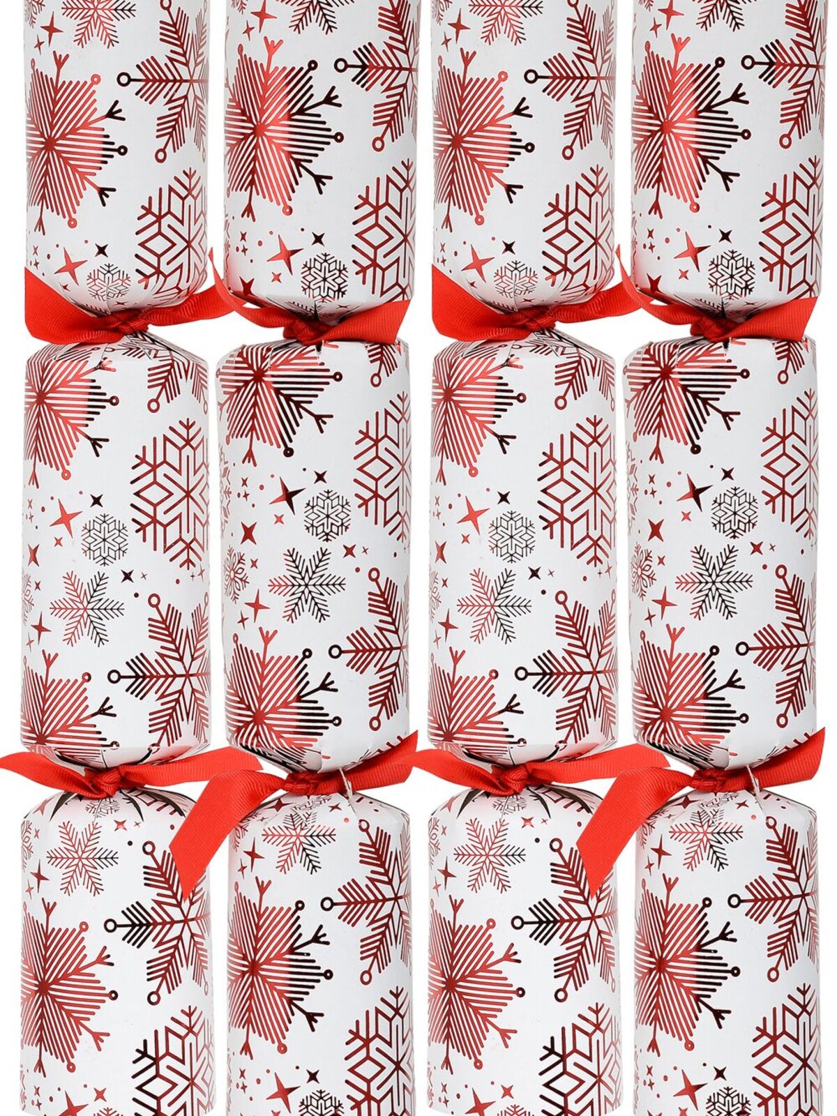 10x Red Snowflakes On White Christmas Bon Bons (Crackers) | 36cm