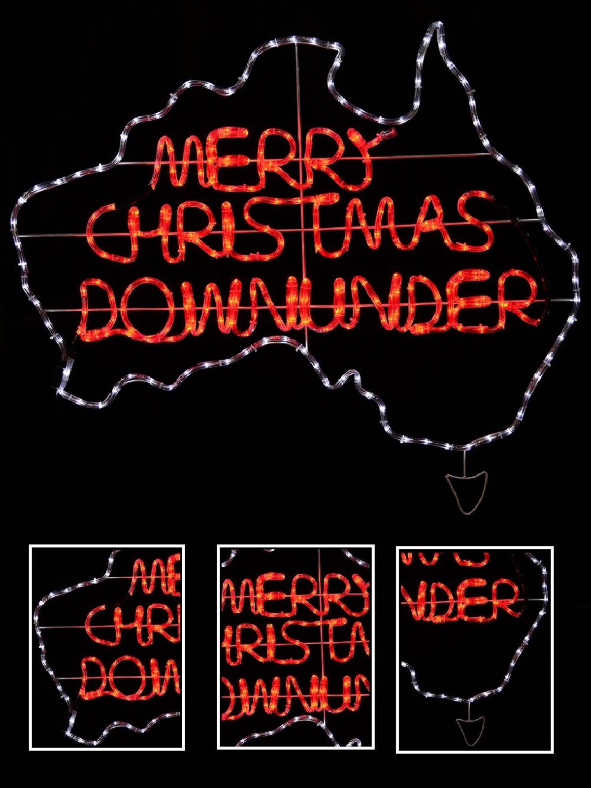 1.1m Outdoor Merry Christmas Down Under Aussie Map LED Rope Light Motif