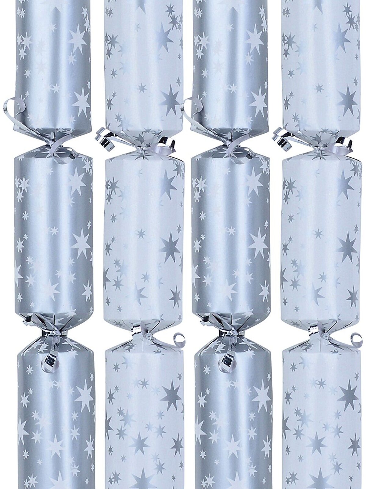 12 x 30cm White & Silver With Silver & White Stars Christmas Cracker Bon Bons