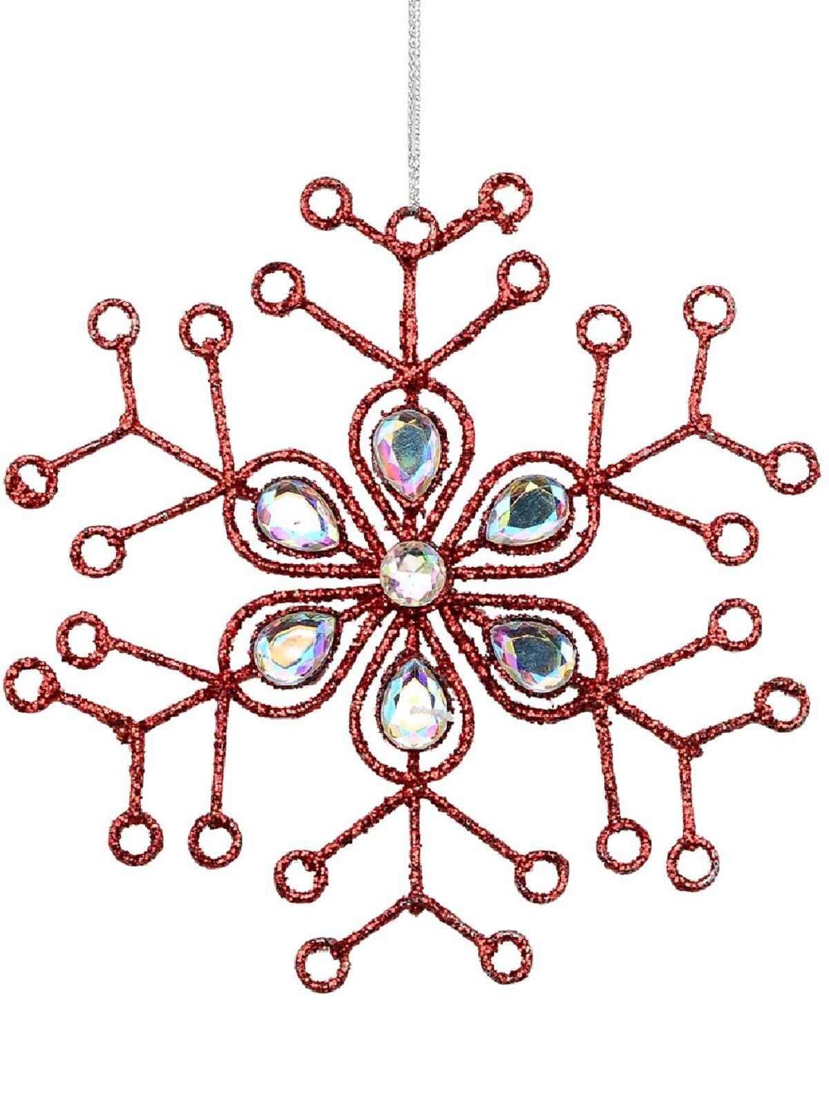 12cm Red Snowflake & Encrusted Diamante Christmas Tree Hanging Decoration