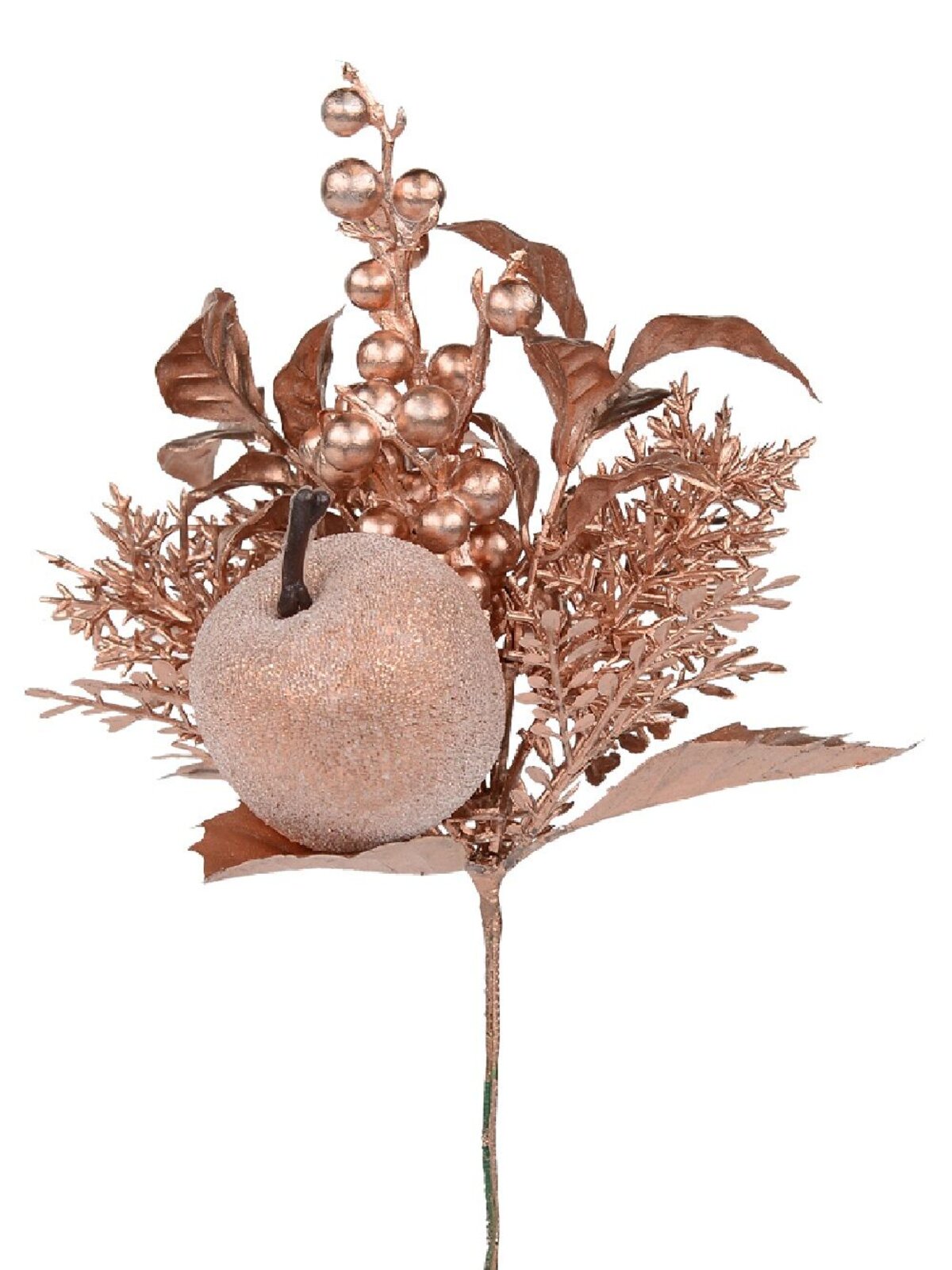 Rose Gold Apple, Berry & Assorted Foliage Christmas Tree Stem Pick | 12cm