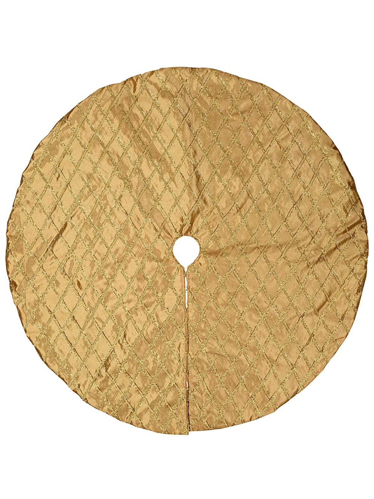 1.2m Gold Silk & Metallic Tinsel Ribbon Lattice Christmas Tree Skirt