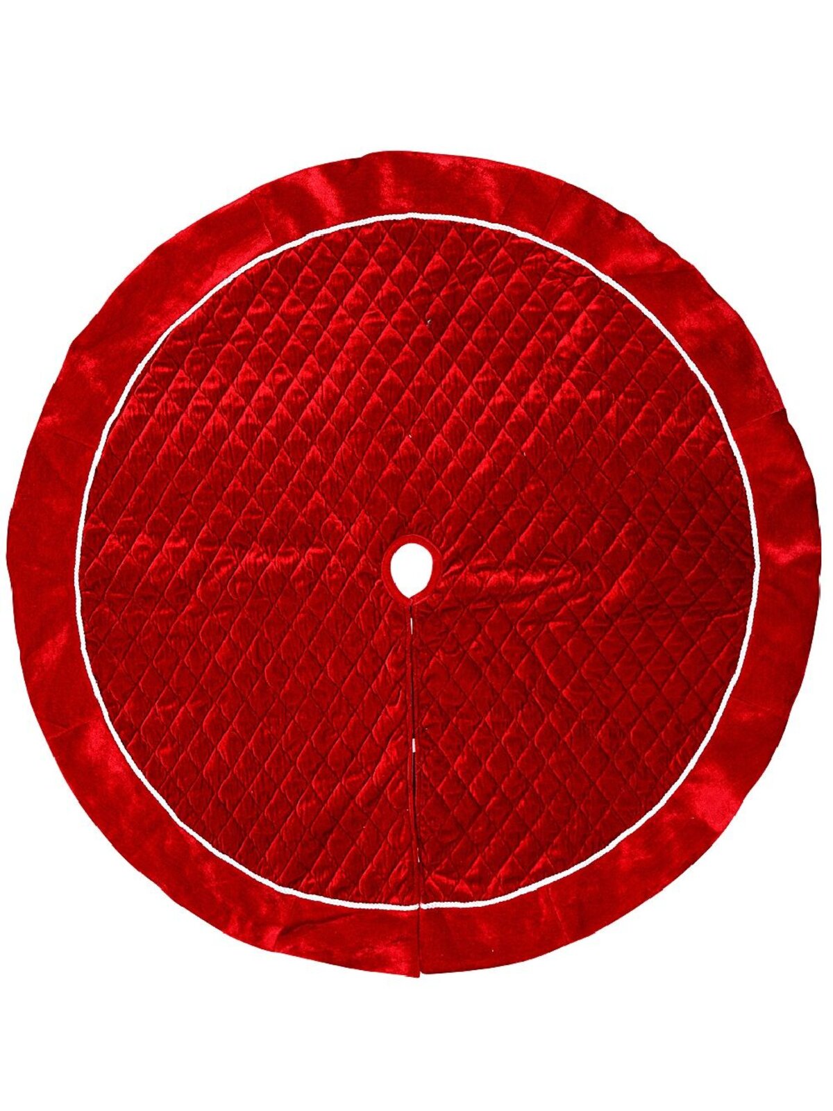 1.2m Red Velvet Quilted & White Plaited Cord Christmas Tree Skirt