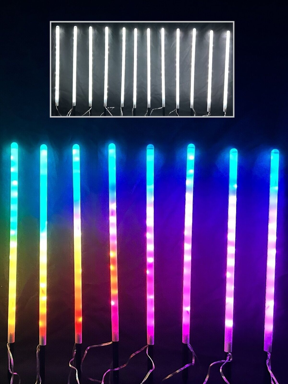 12x LED Meteor Shower Path Lights - Rainbow Multi Colour Tubes | 50cm