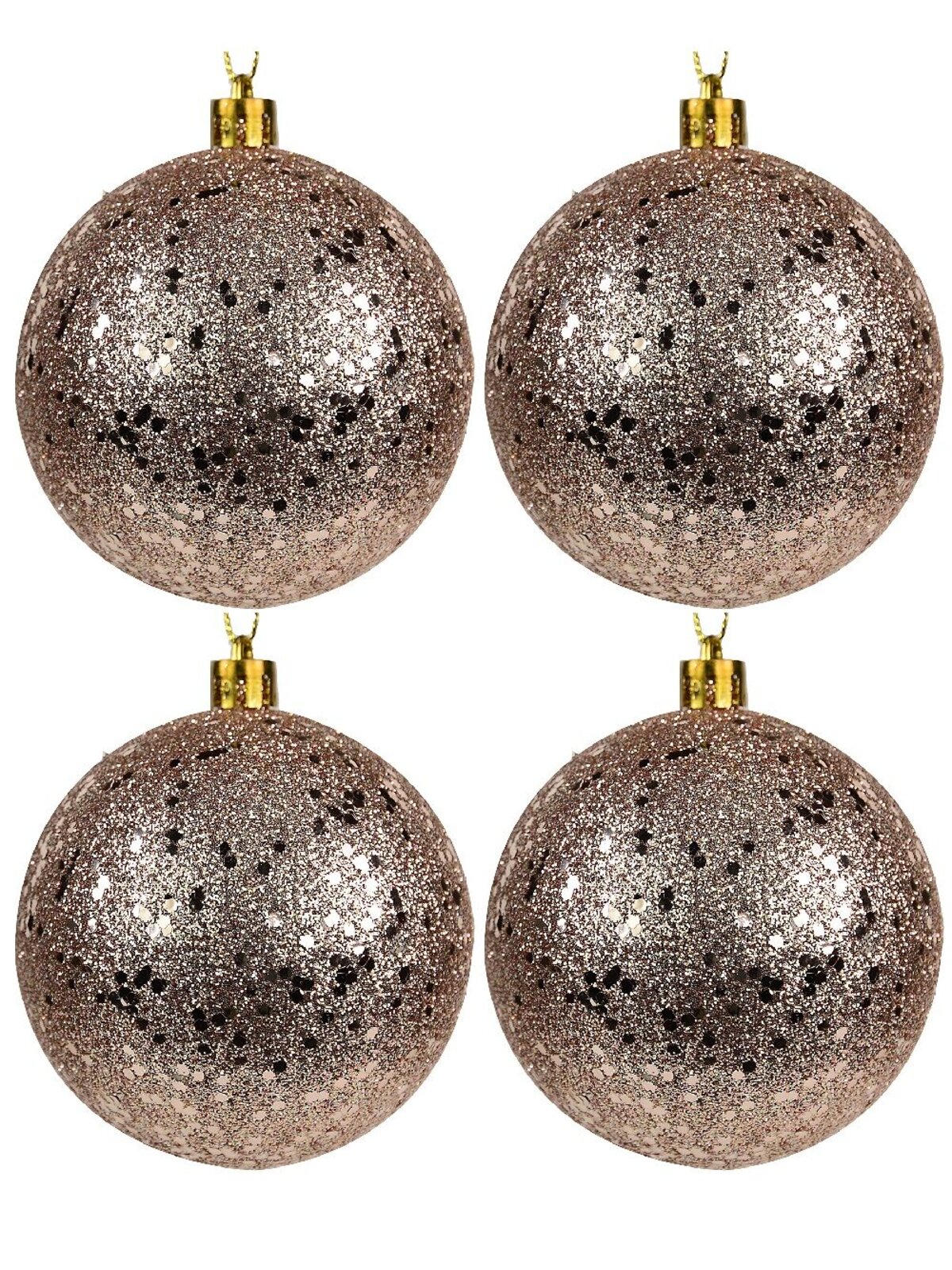 12x Lustrous Rose Gold Essential Sequin & Glitter Baubles | 60mm