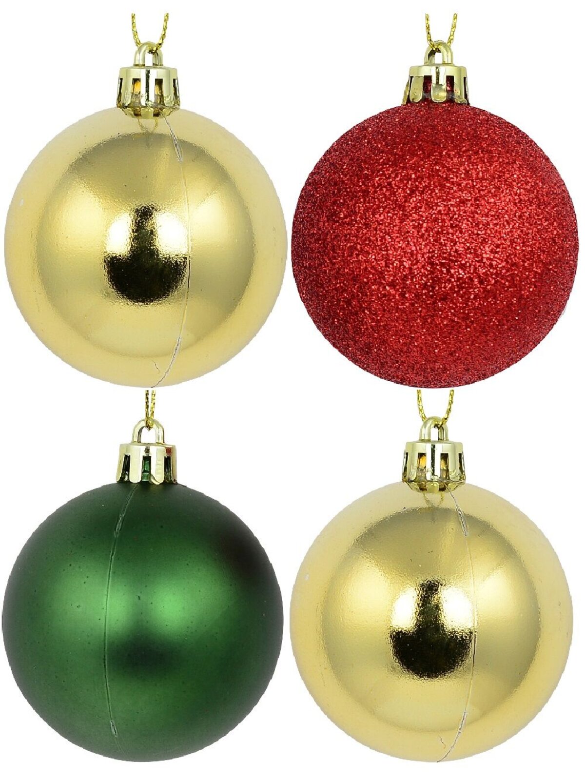 12x Timeless Red Green & Gold Essential Mixed Finish Ball Bauble Set | 60mm