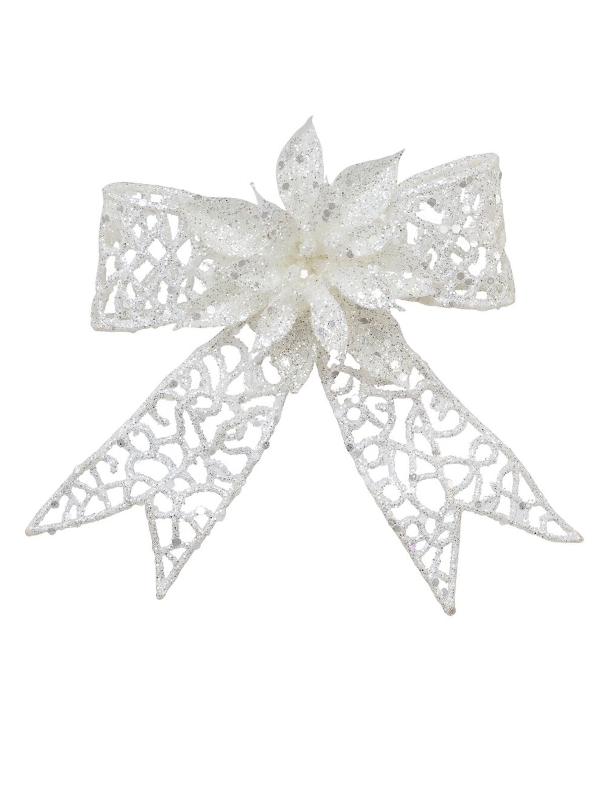 Iridescent Mesh Poinsettia Flower & Ribbon Christmas Bow Clip Pick | 13cm