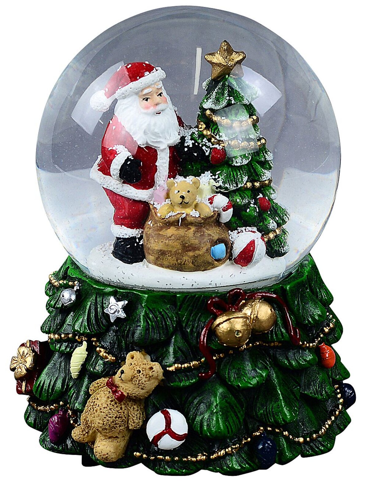 14cm Santa, Tree & Gifts With Music & Lights Waterball Snow Globe Ornament
