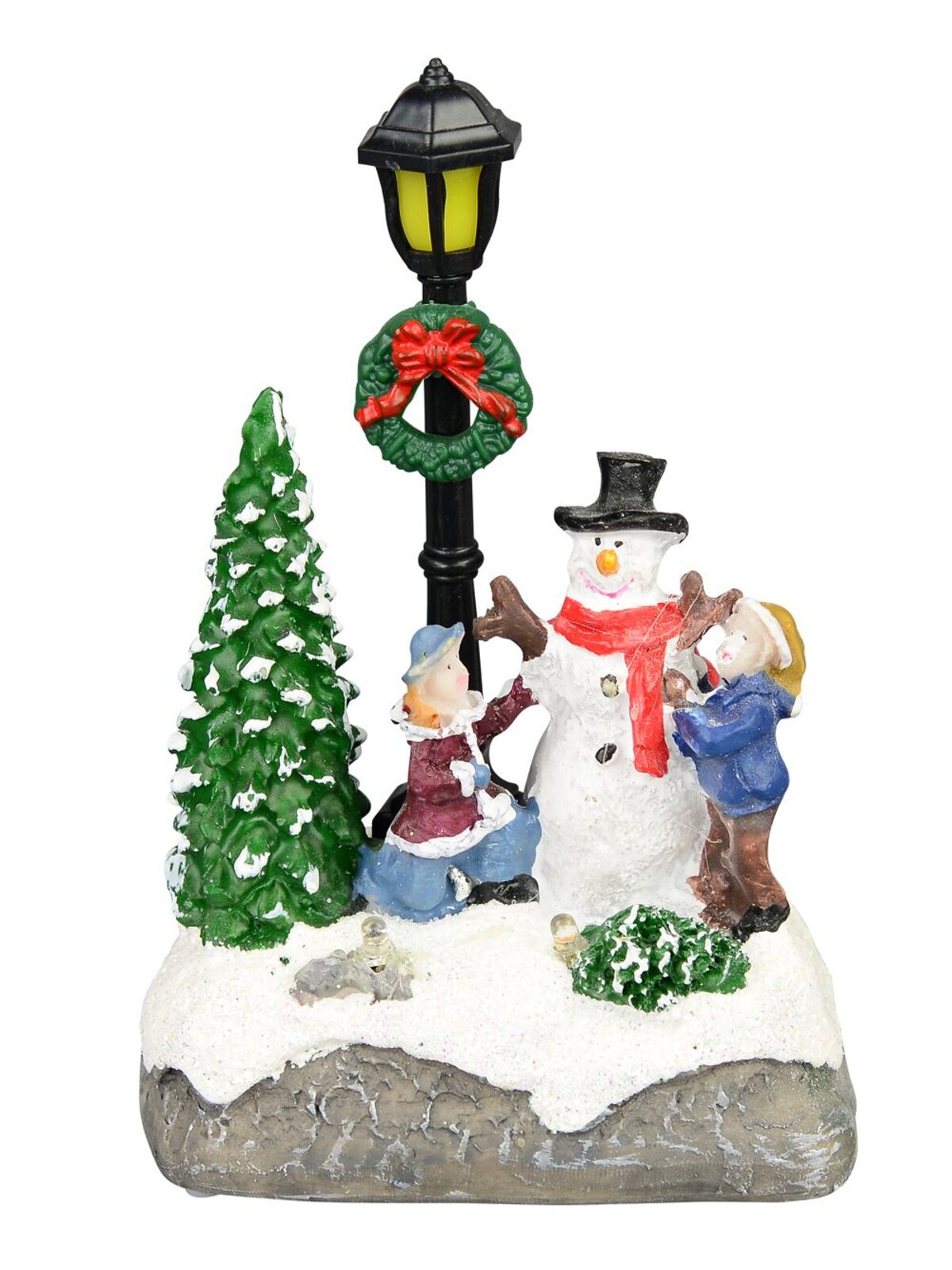 Illuminated Snowman With Children Street Scene With Led Lights - 13cm