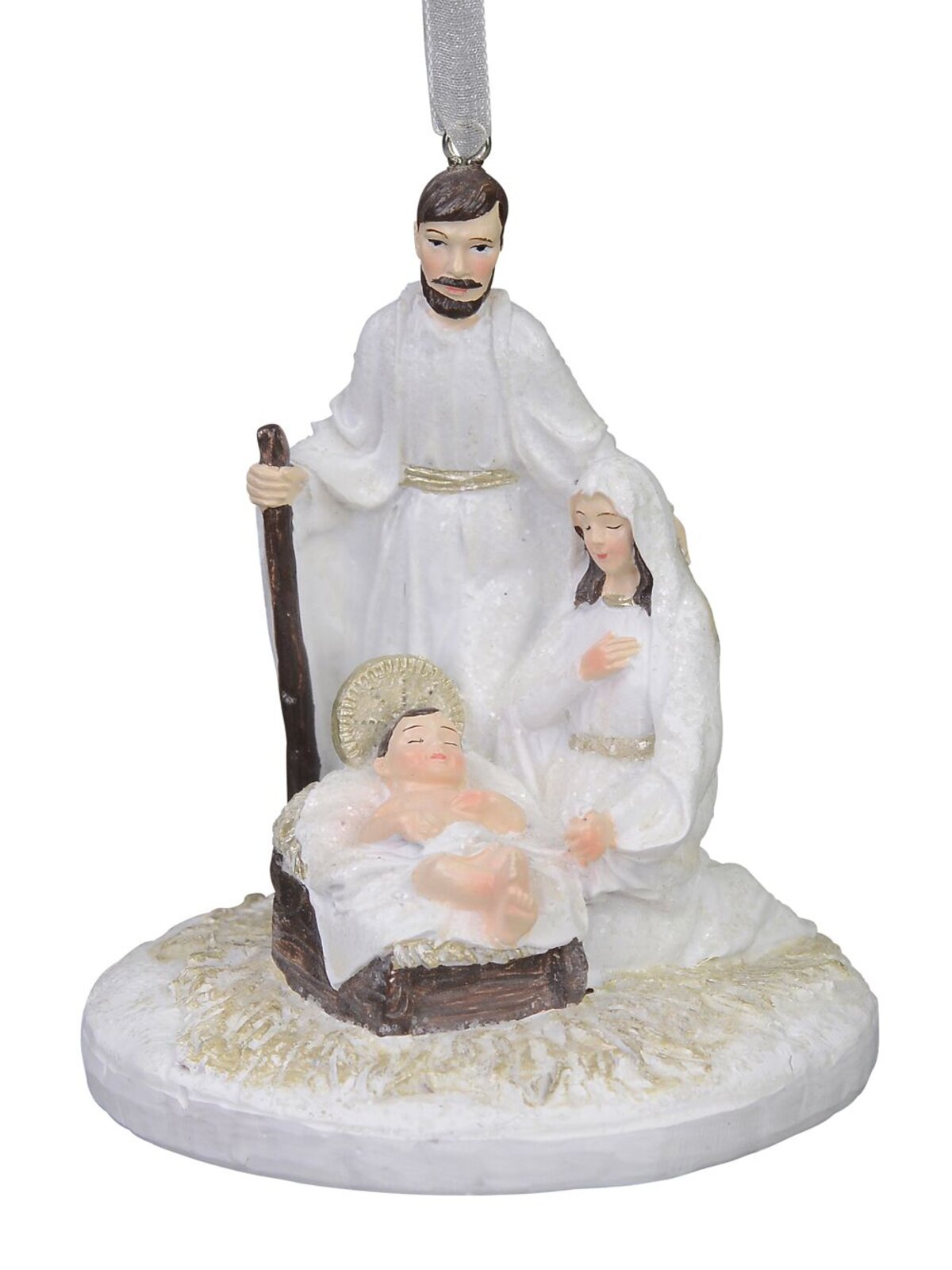 Hanging Nativity Scene Ornament With Mary, Joseph & Baby Jesus - 11cm