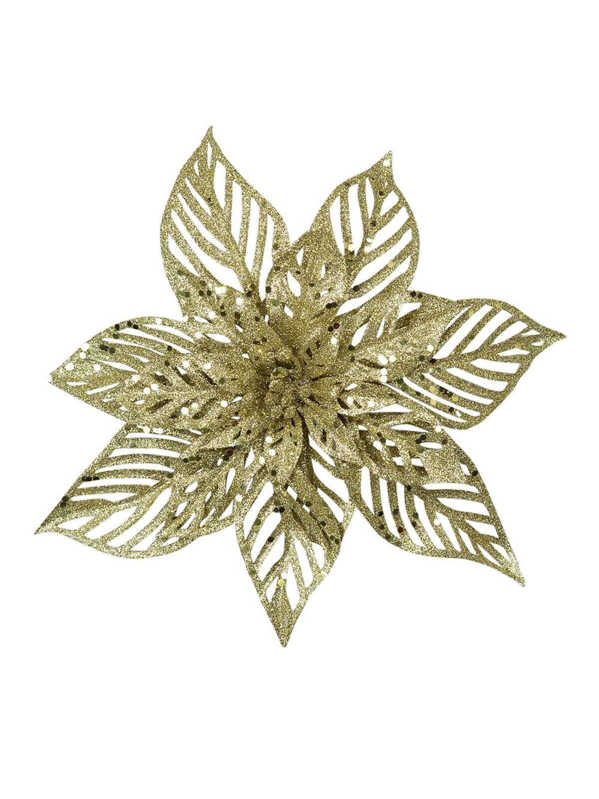 Pale Gold Perforated Bract Poinsettia Christmas Tree Clip Pick | 15cm
