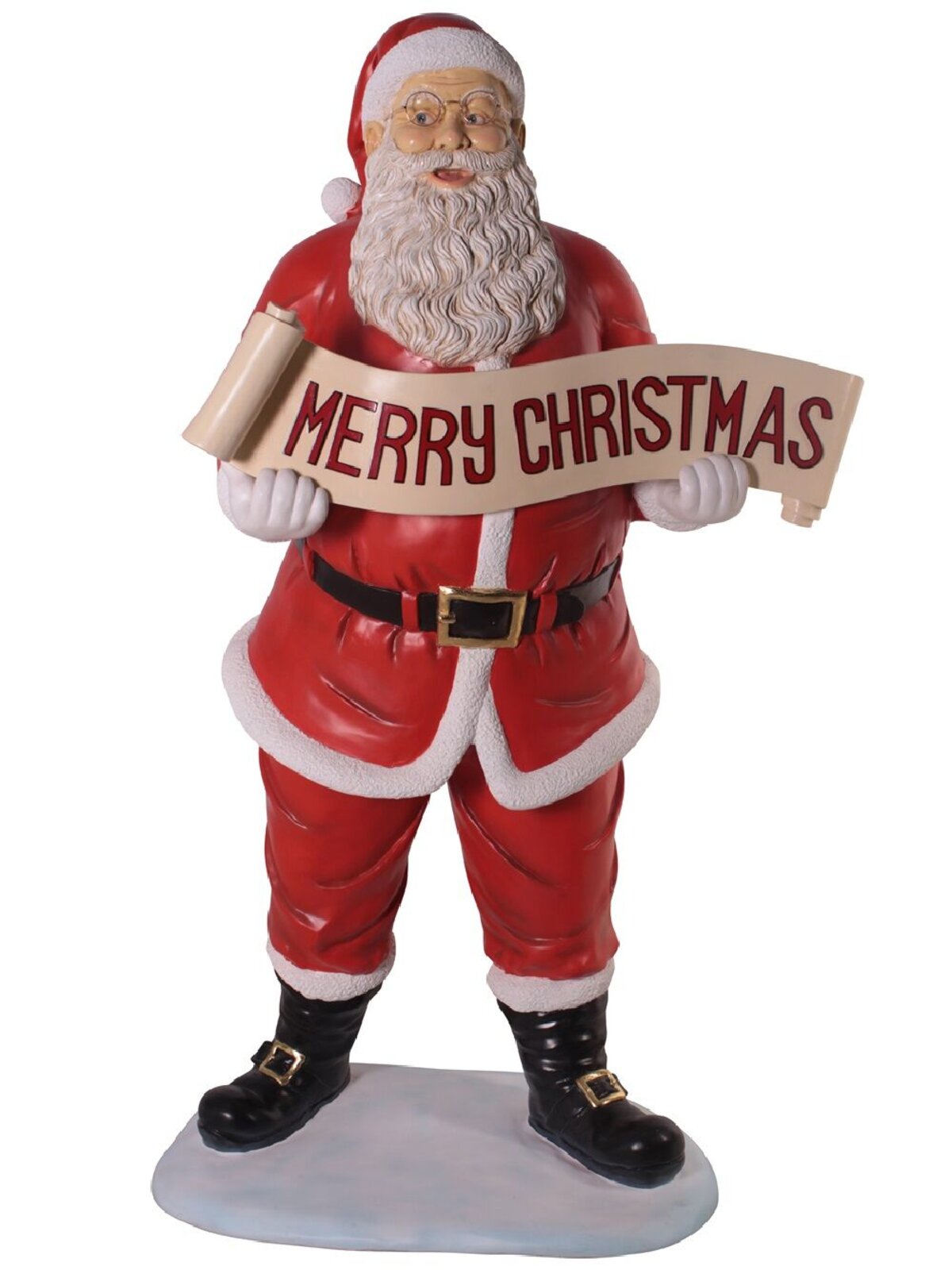 1.5m Classic Santa Claus With Merry Christmas Banner Life Size Resin Ornament