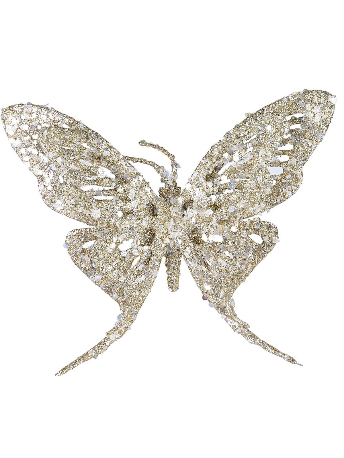 16cm Champagne Butterfly With Glitter & Flecks Christmas Tree Clip Pick