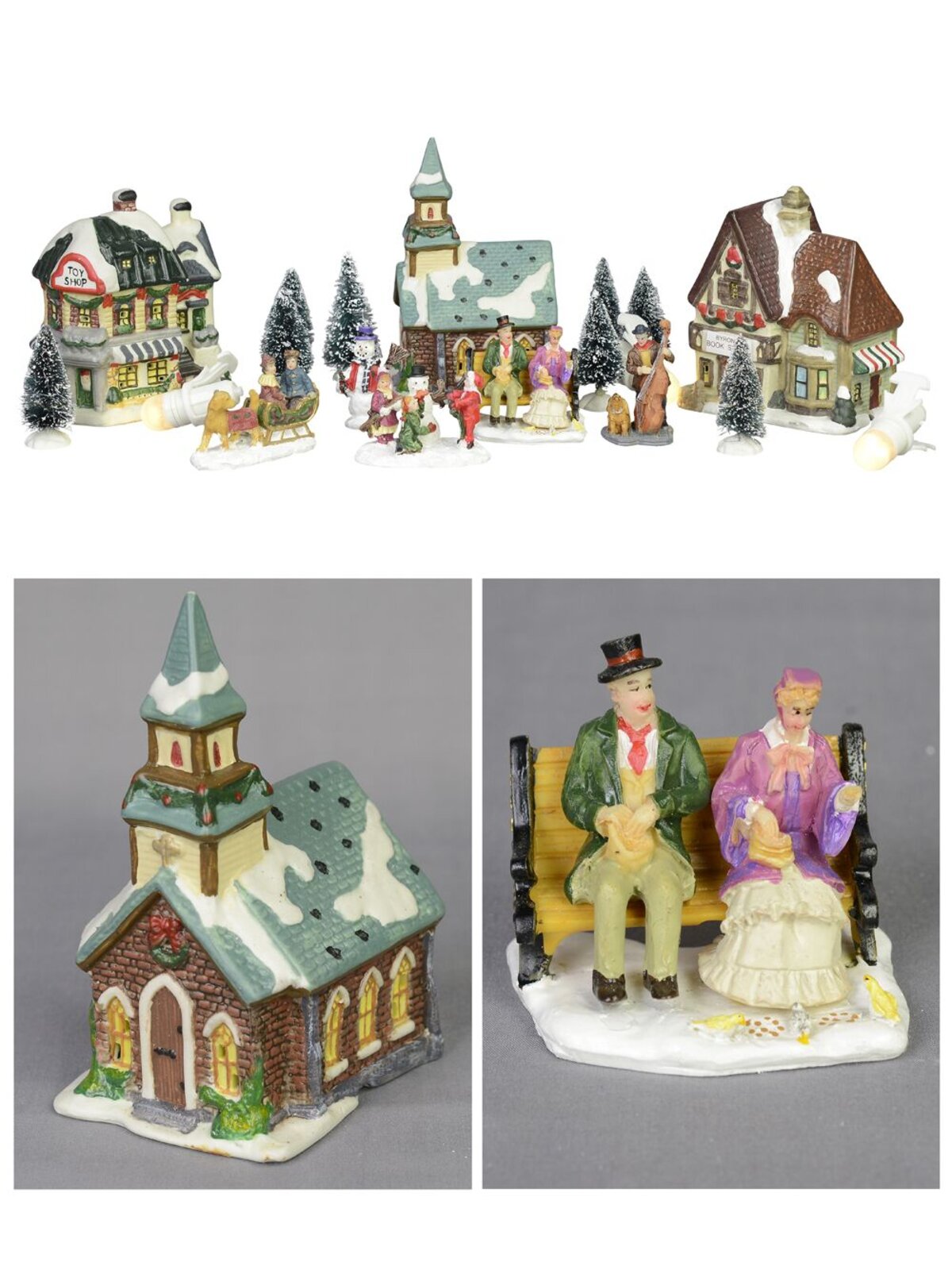 17 Piece Large Christmas Village Scene With LED Church, Shops & Figurines