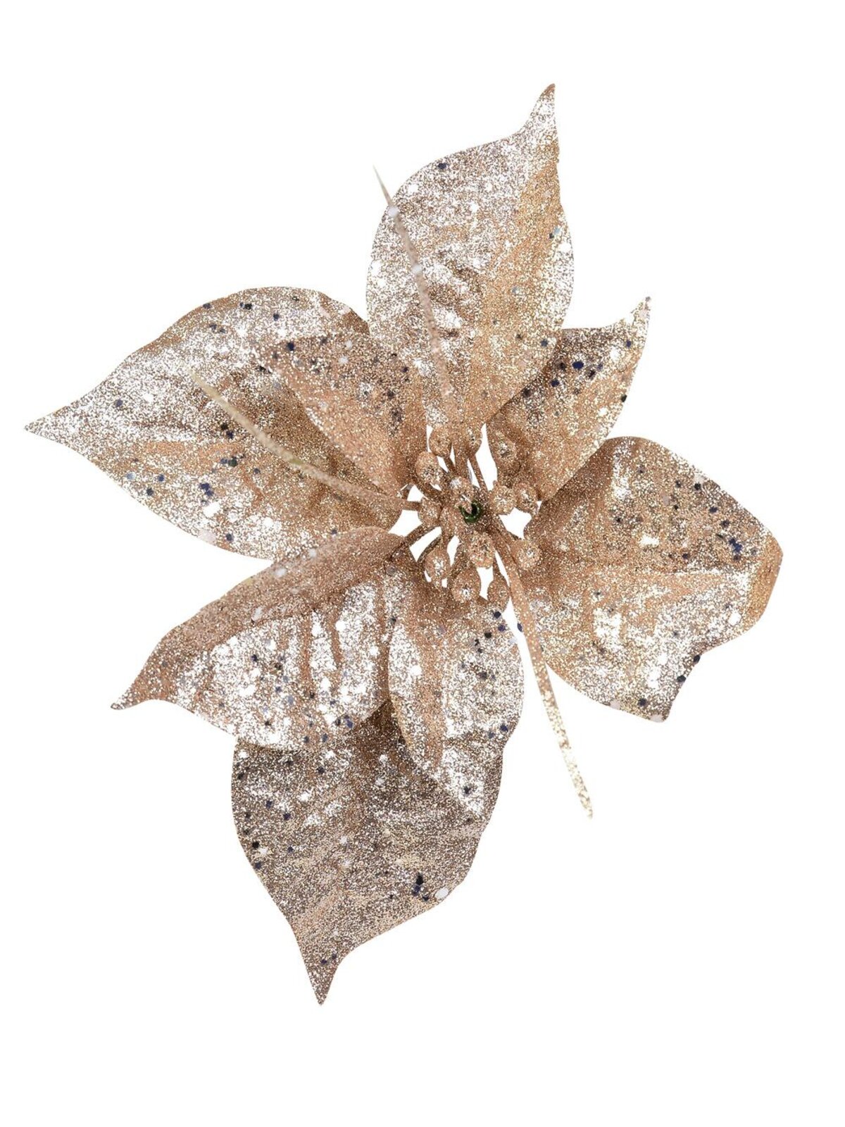 Rose Gold Glitter & Sequin Poinsettia Christmas Tree Clip Pick | 17cm