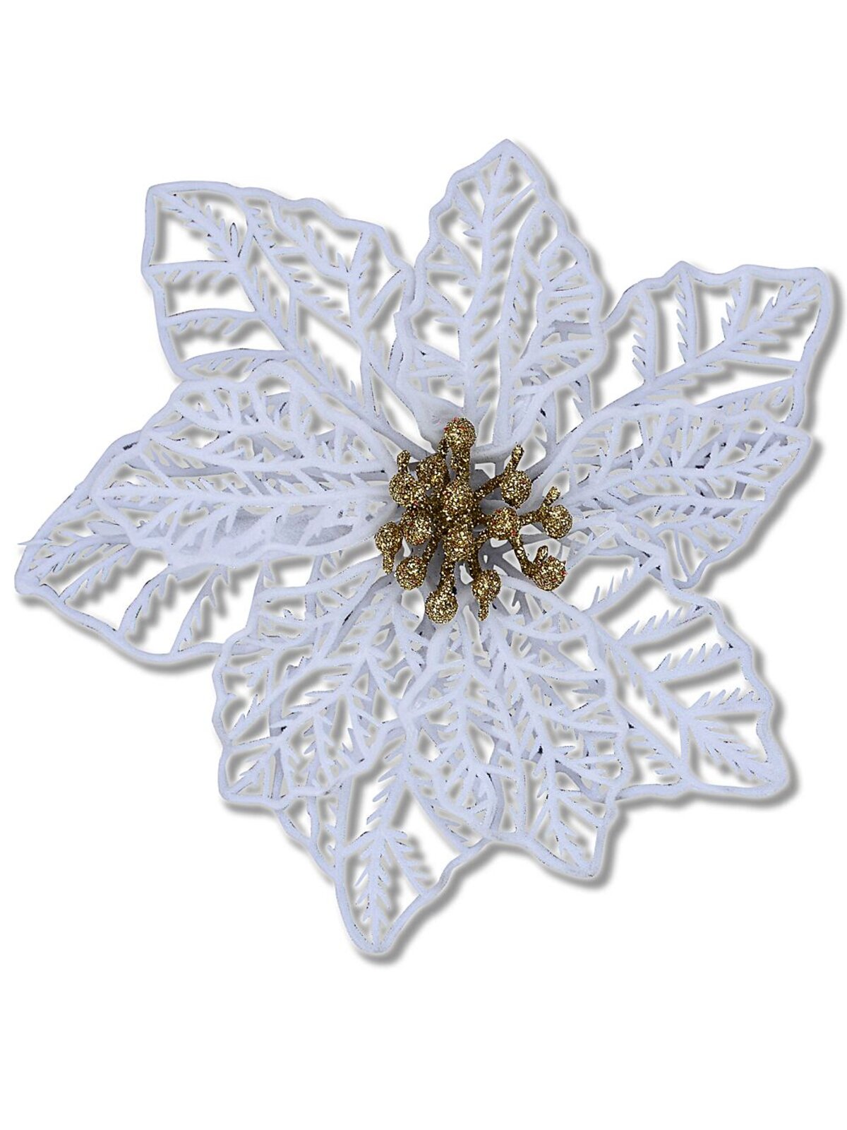 White Bract Vein Silhouette Poinsettia Christmas Tree Clip Pick | 17cm