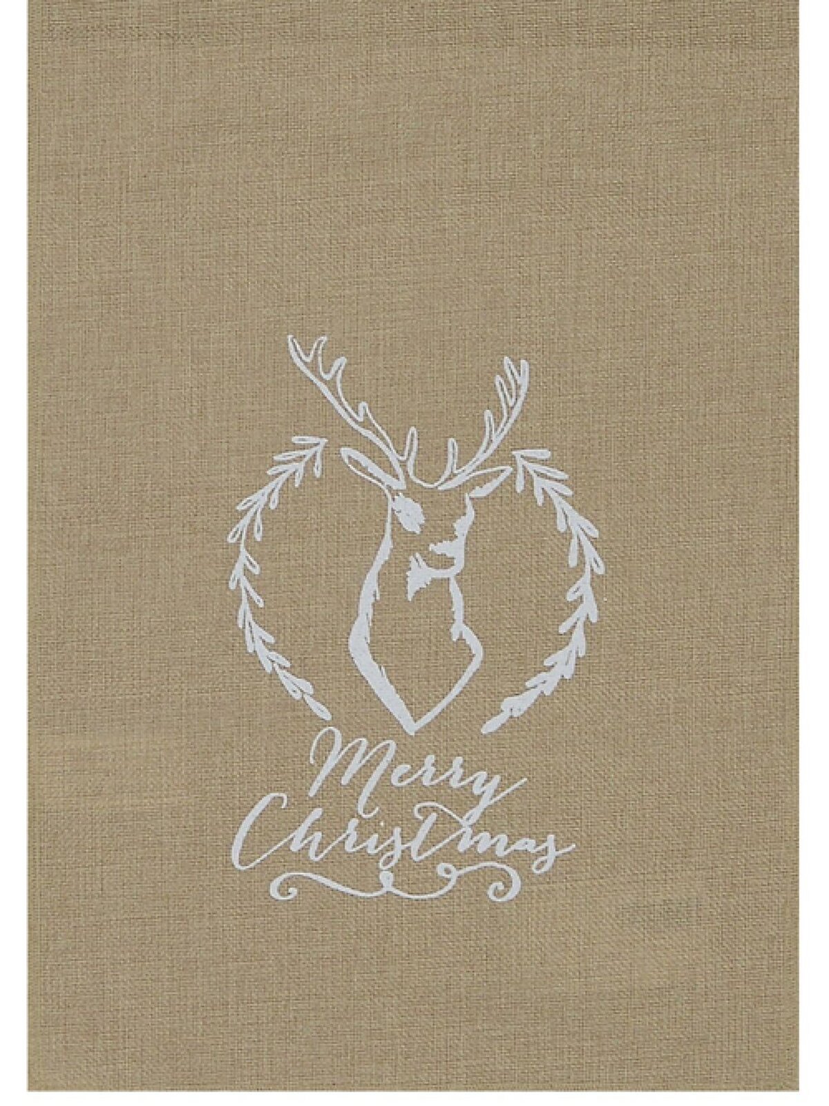 Rustic Poly Jute Merry Christmas Table Runner | 1.7m White Reindeer Print