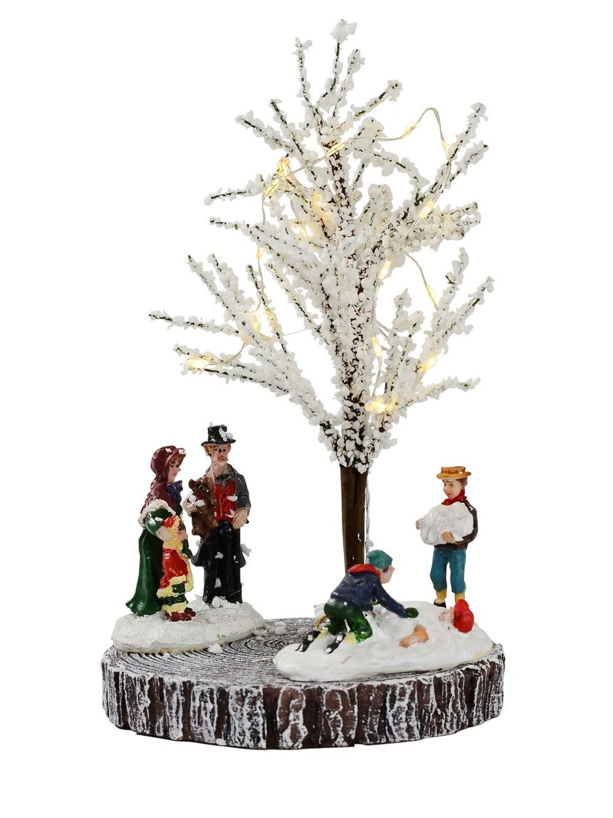 18cm Family Fun In Snow With LEDs In Tree Battery Christmas Village Scene