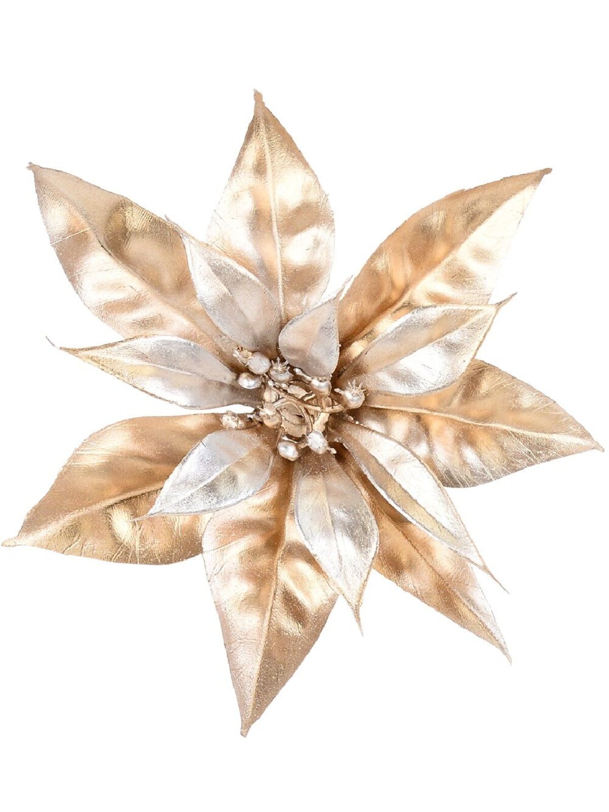 Matte Gold Moulded PVC Poinsettia Christmas Tree Clip Pick | 18cm
