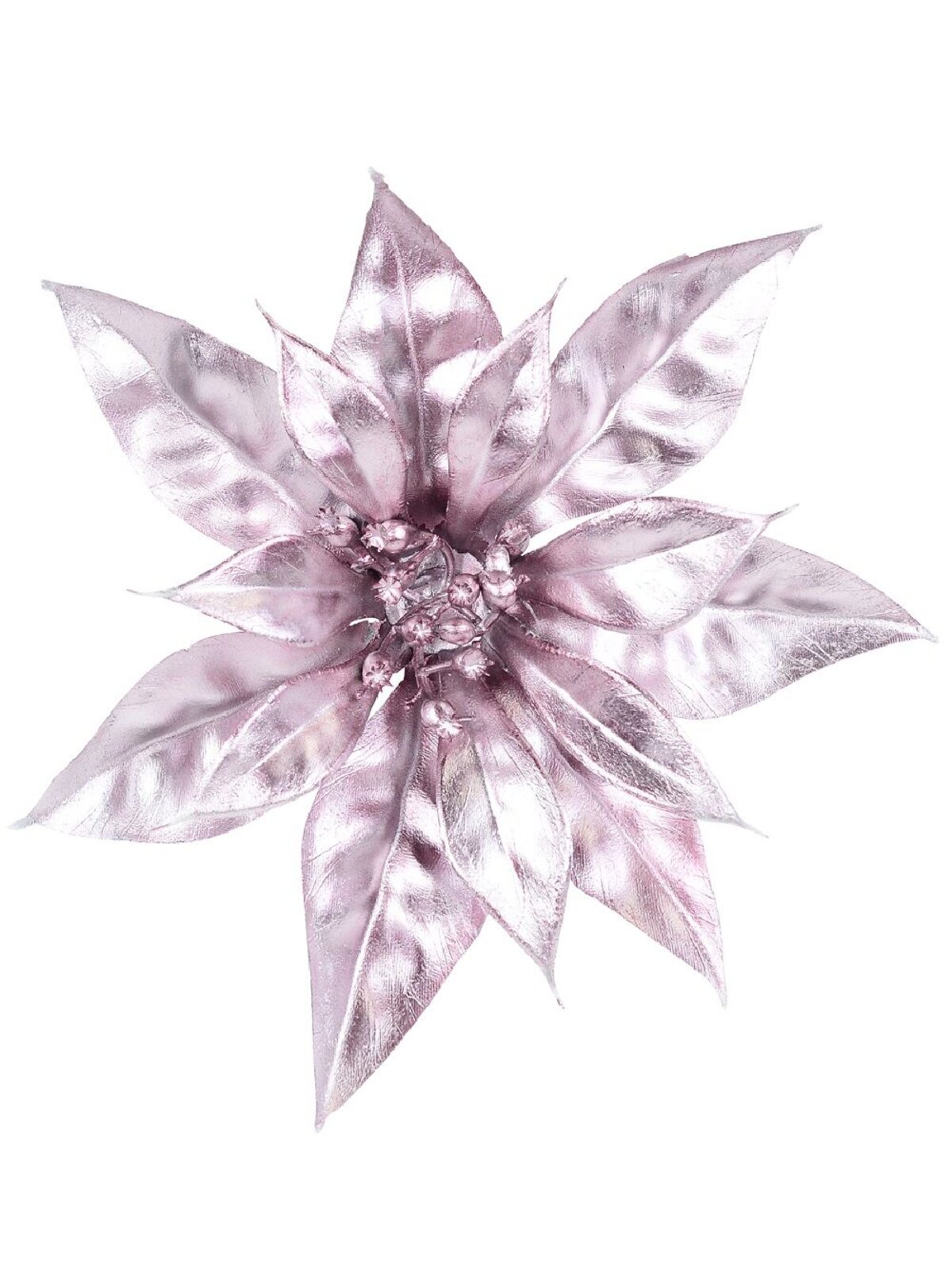 Matte Pink Moulded PVC Poinsettia Christmas Tree Clip Pick | 18cm
