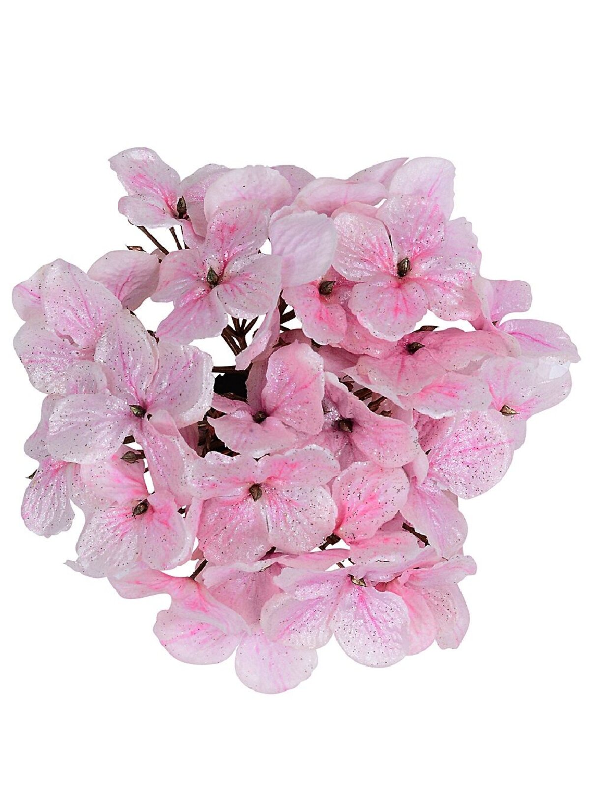 Pink Hydrangea Floret Cluster With Silver Glitter Christmas Tree Clip Pick | 15cm