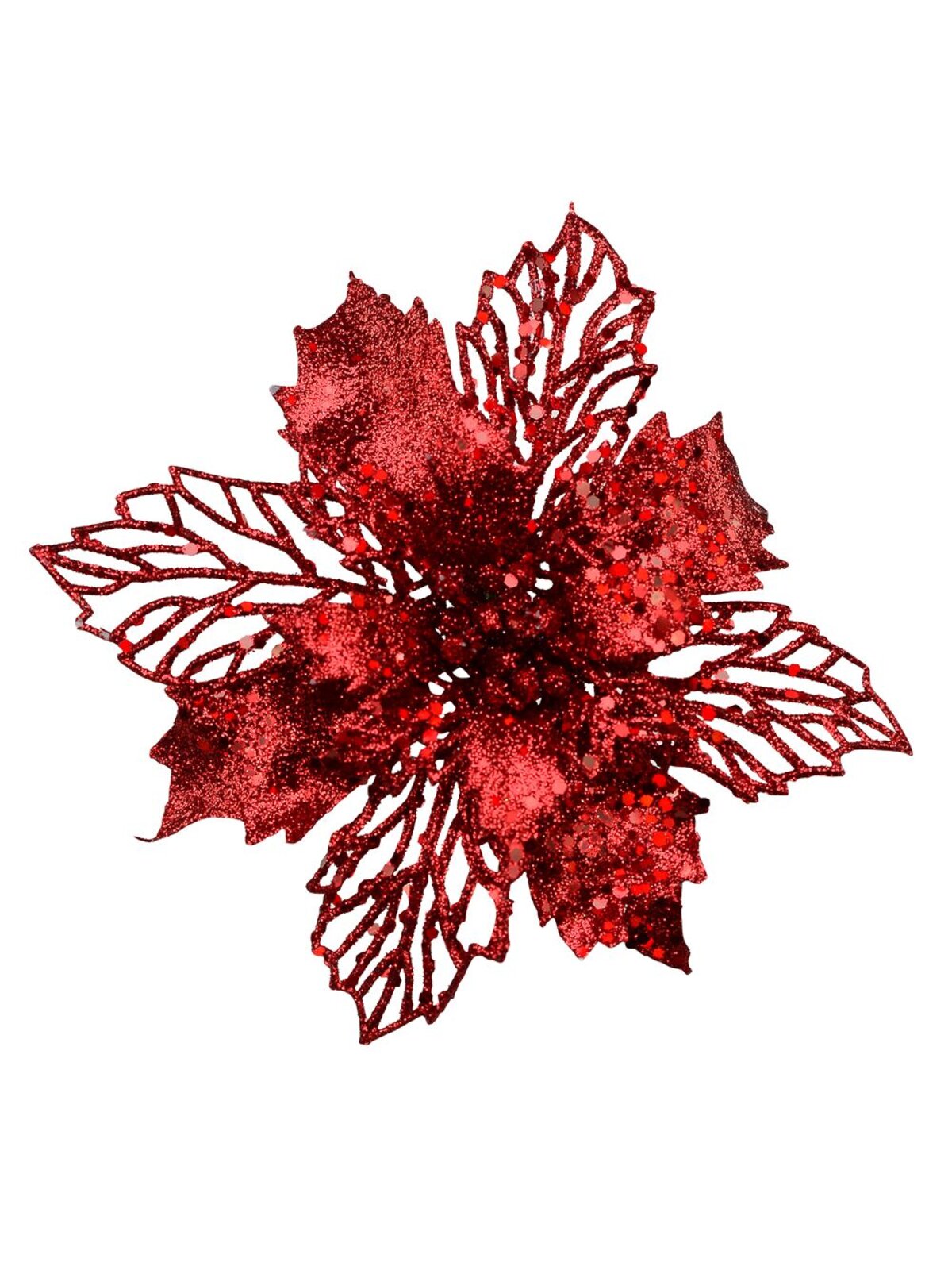 Red Poinsettia Bract & Leaf Christmas Tree Clip Pick | 18cm