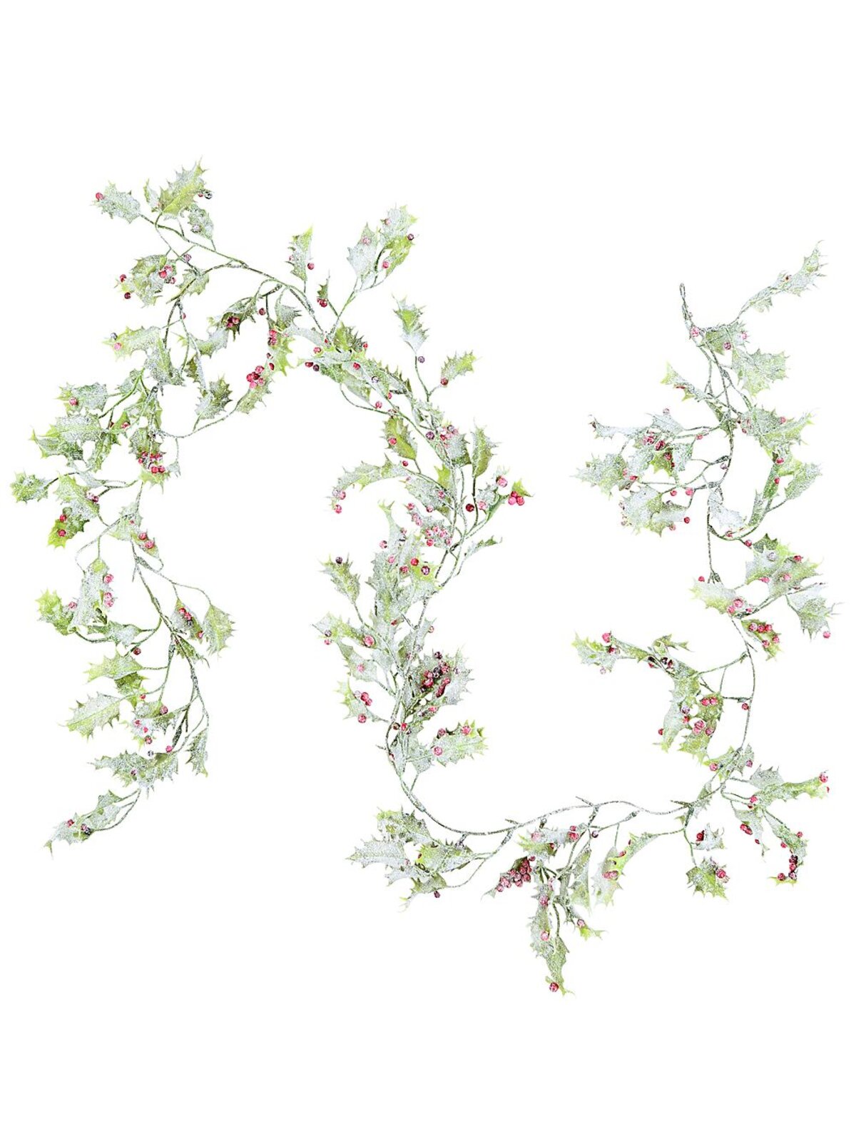 1.8m Frosted Holly Leaf Christmas Vine Garland | Red Berries & Ice-Look Beads