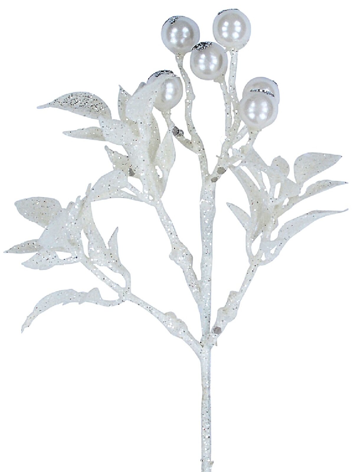 White Berries & Foliage Spray With Silver Glitter Christmas Clip Pick | 19cm