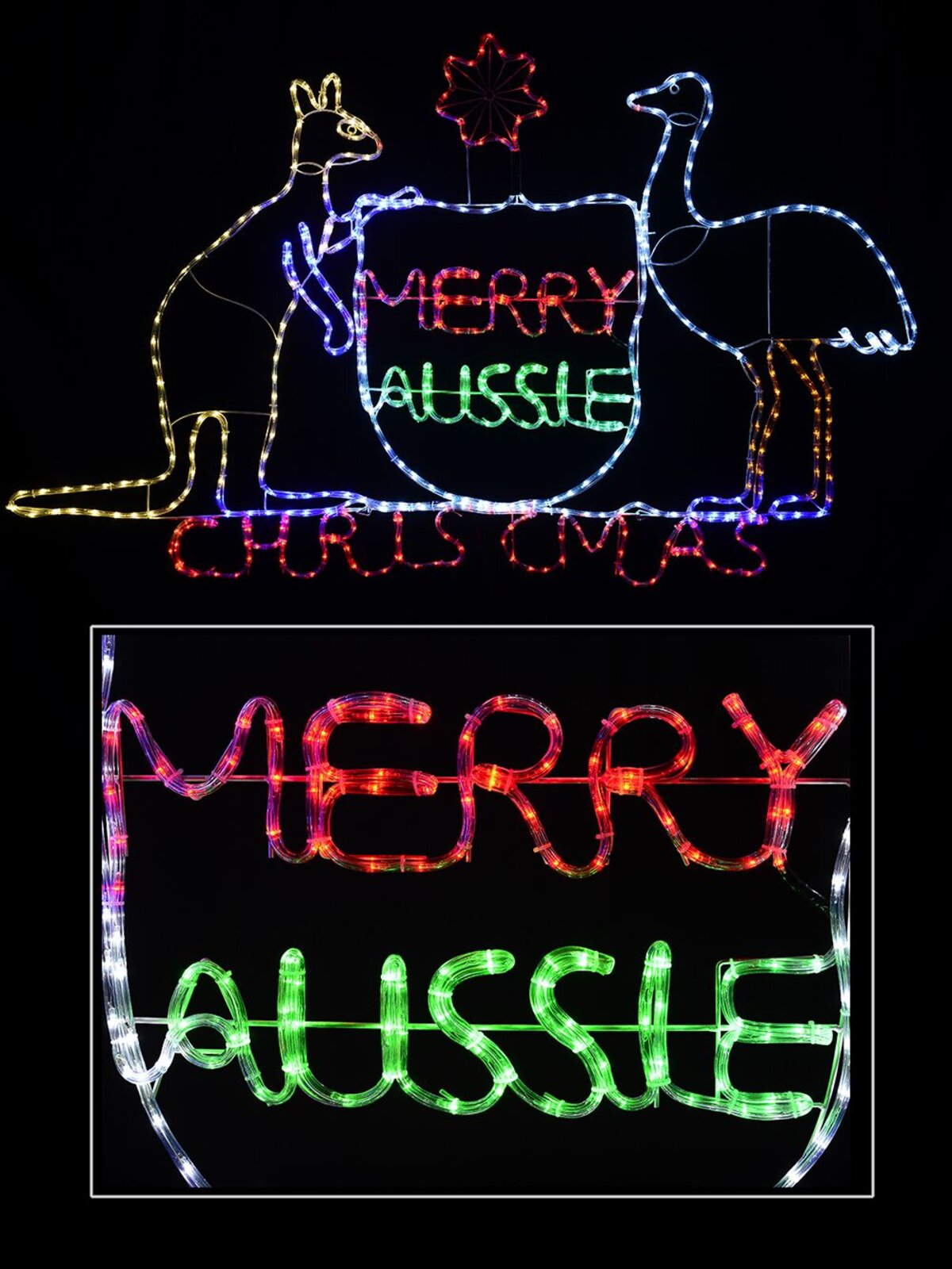 1.9m Outdoor Merry Aussie Christmas Coat Of Arms LED Rope Light Silhouette