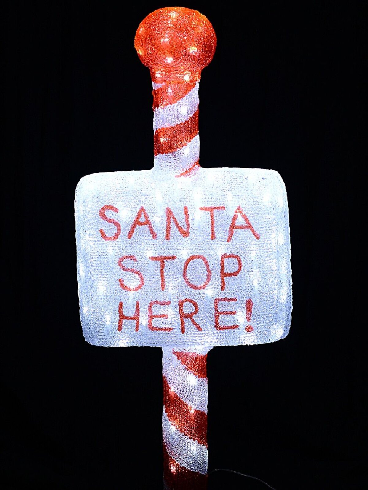 1m Acrylic SANTA STOP HERE! & Cool White LED Garden Stake Light Display