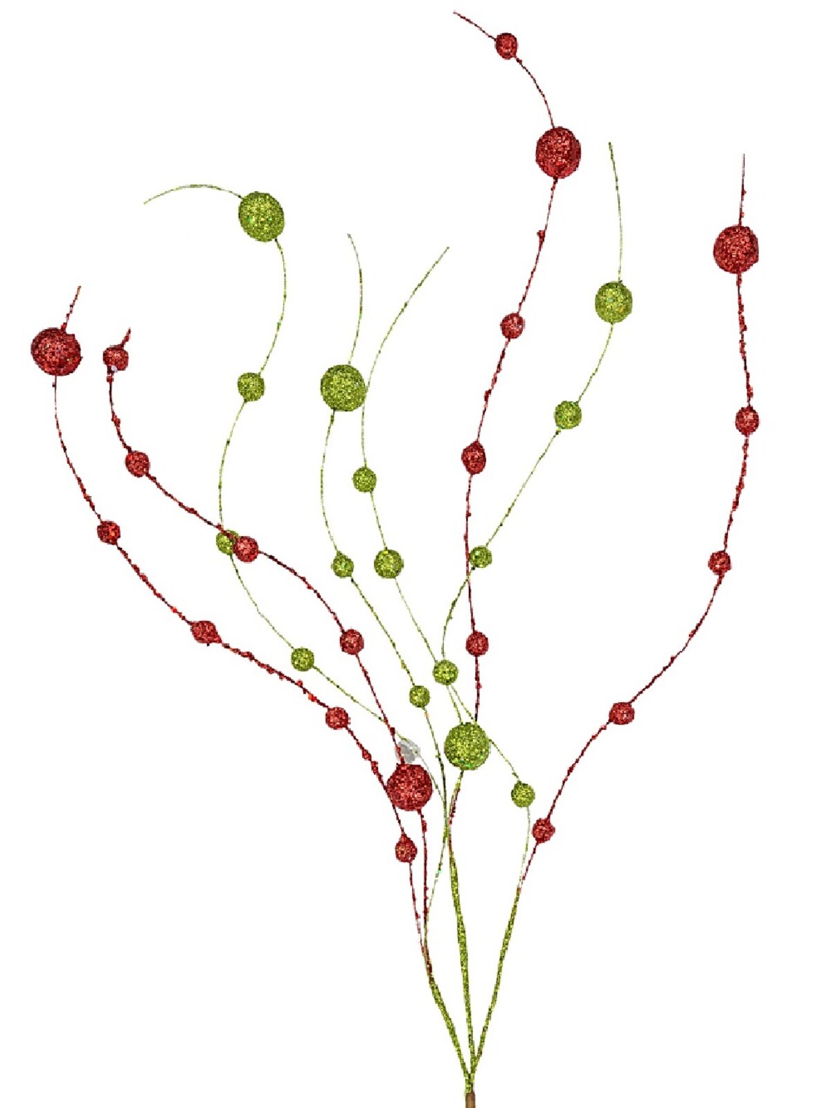 1m Red & Green Pussy Willow Look Branch Christmas Stem