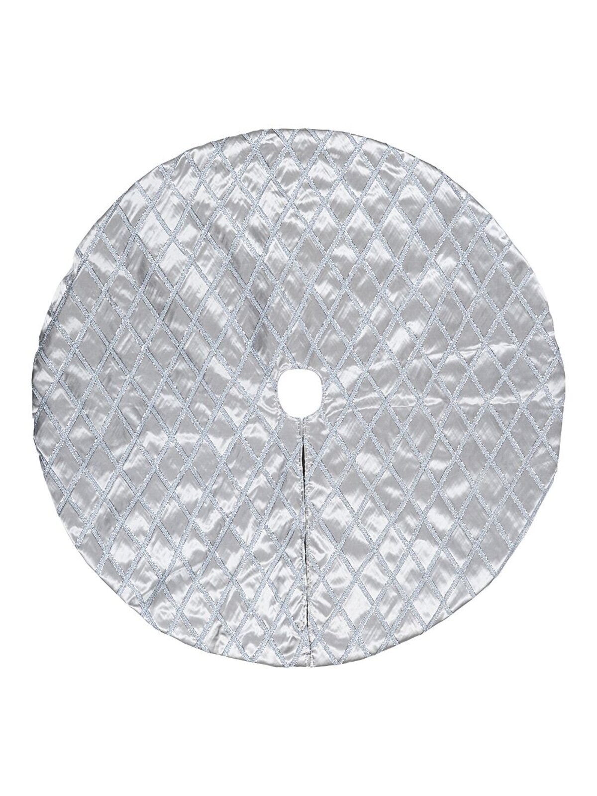 1m Silver Silk & Metallic Tinsel Ribbon Lattice Christmas Tree Skirt