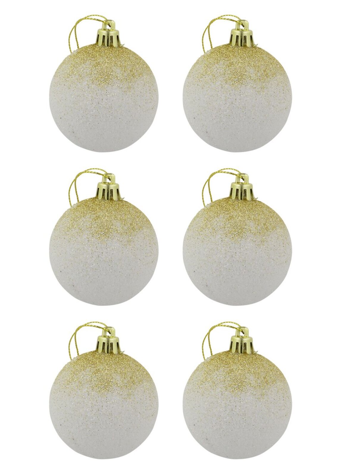 White With Gold Glitter Cascading Baubles - 6 x 60mm