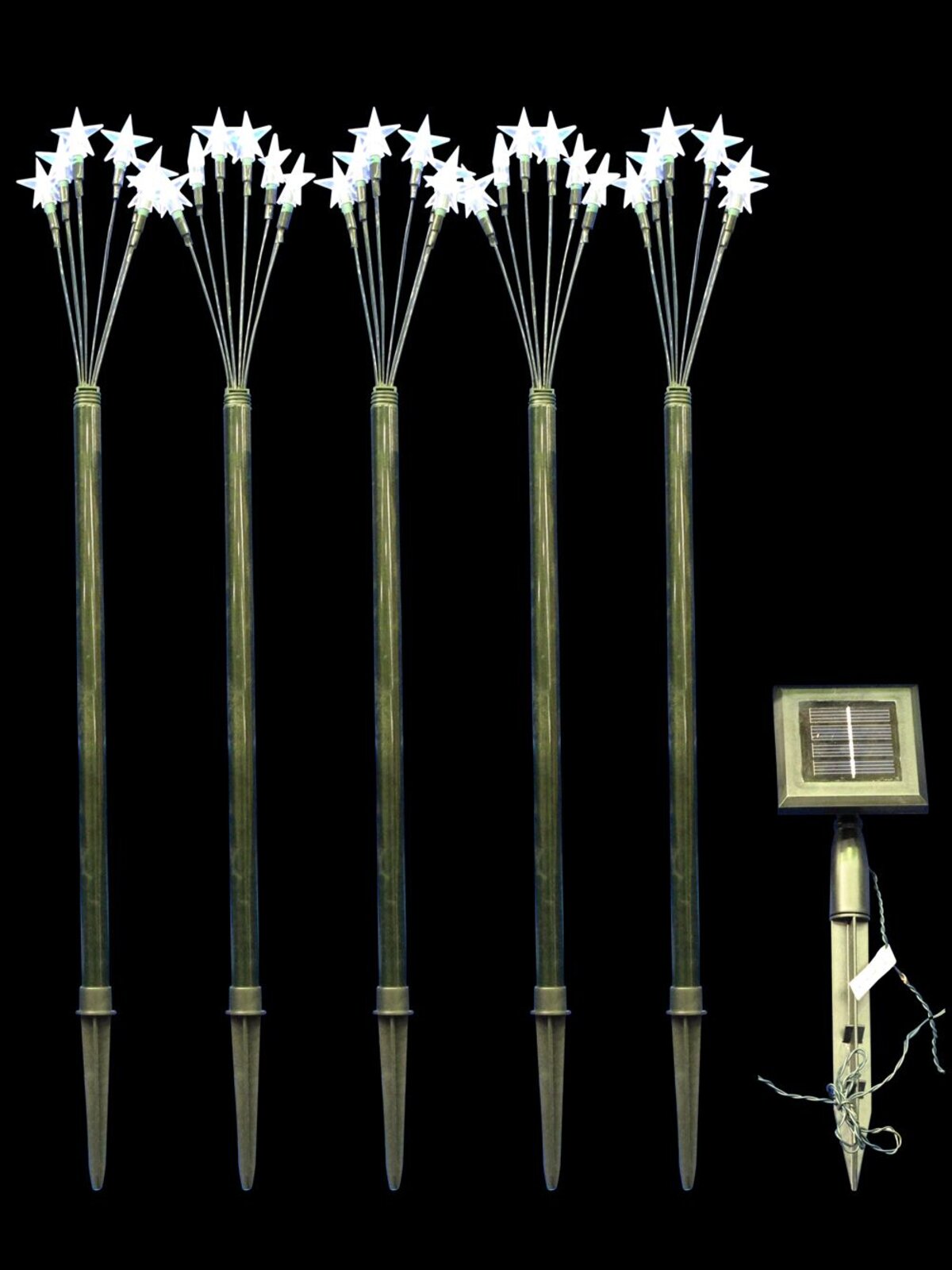 30 Blue & Cool White LED Stars On 5 Solar Stake Lights - 3m