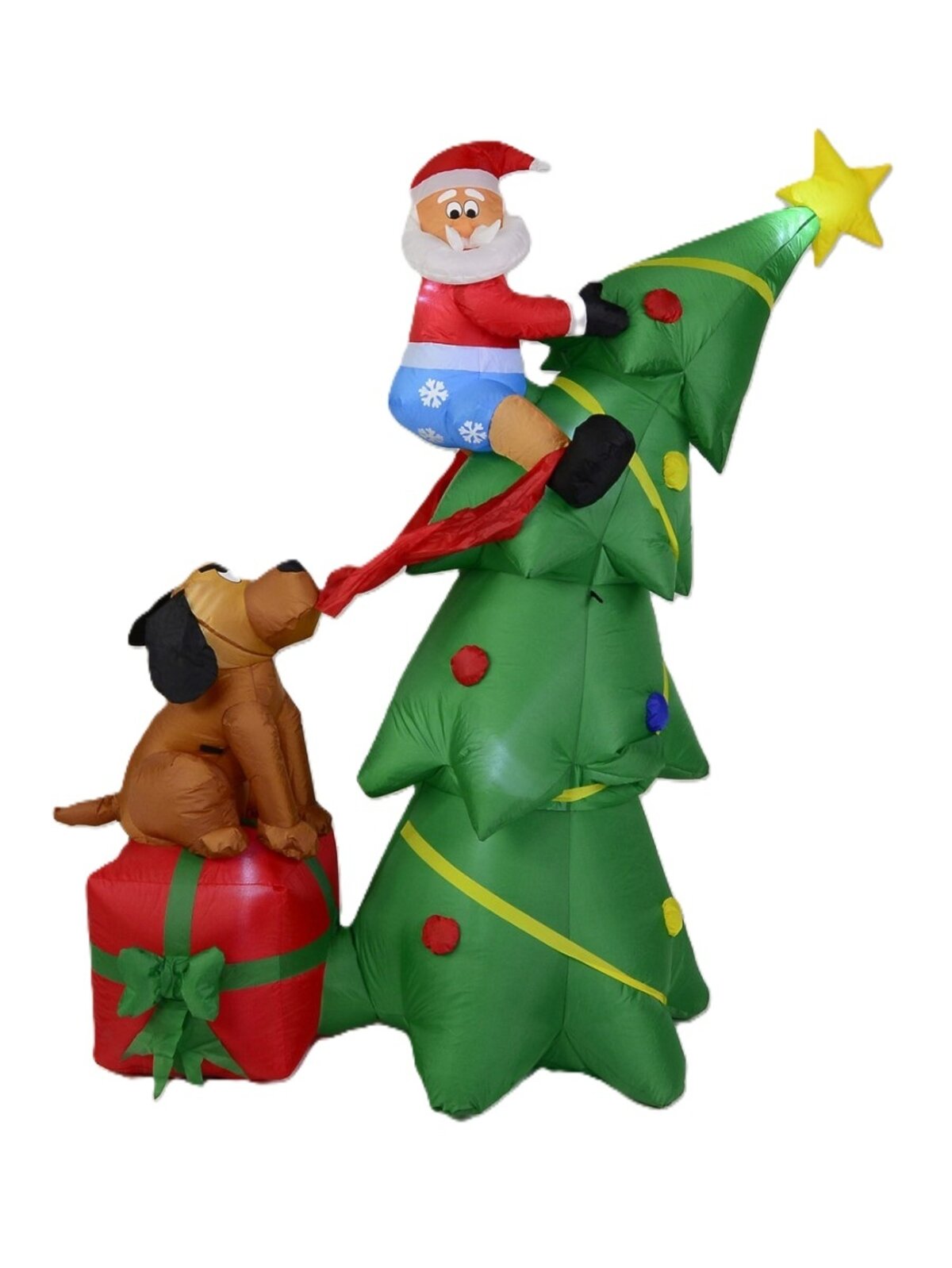 Santa Caught Up A Tree With Dog On Gift Illuminated Inflatable - 1.8m