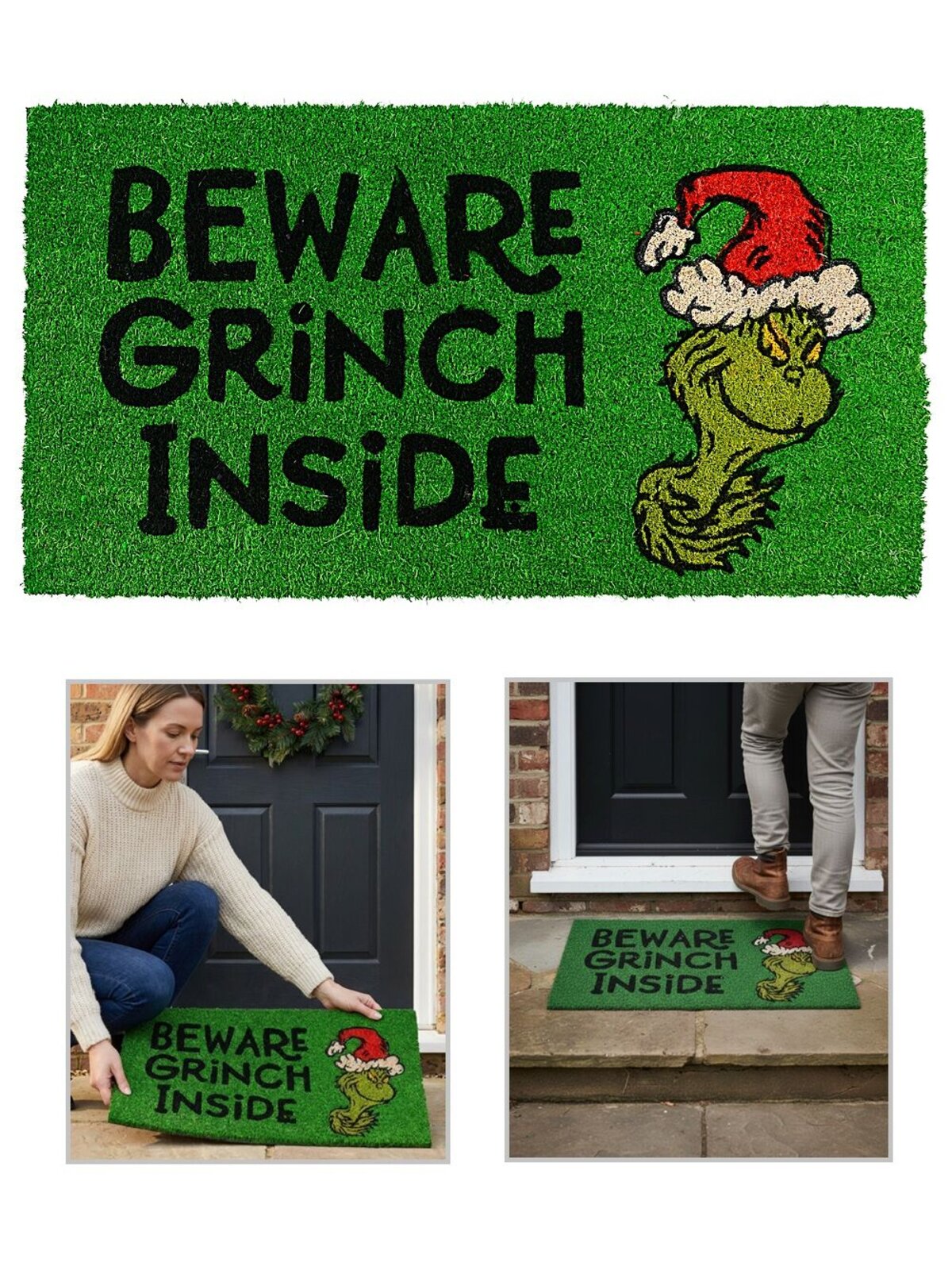 Dr. Seuss The Grinch Doormat | 75cm Beware Grinch Inside Entryway Mat