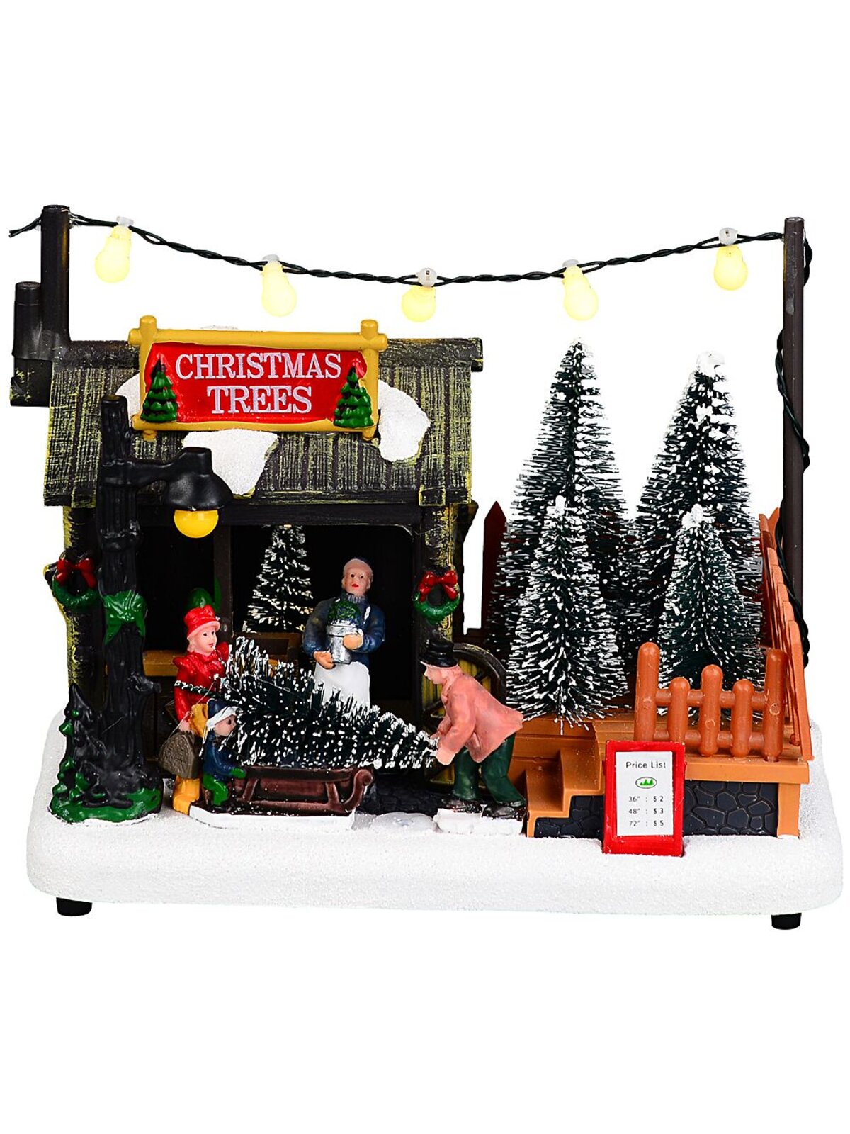 Fresh Christmas Trees Stand Ornament With Warm White LED Lights | 18cm