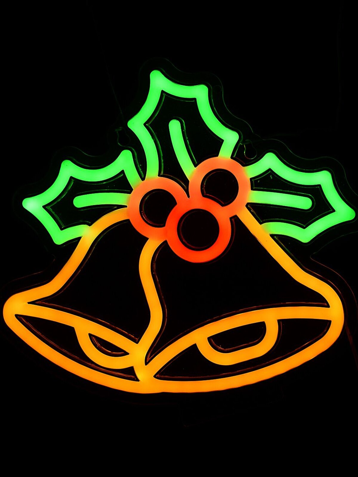 24cm Christmas Bells Holly & Berries Neon LED Light Display On Acrylic Board
