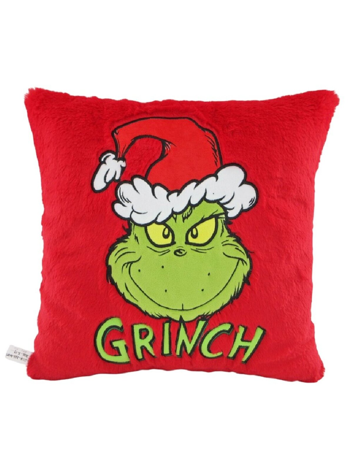 Dr. Seuss The Grinch Red Plush Embroidered Square Throw Pillow | 44cm