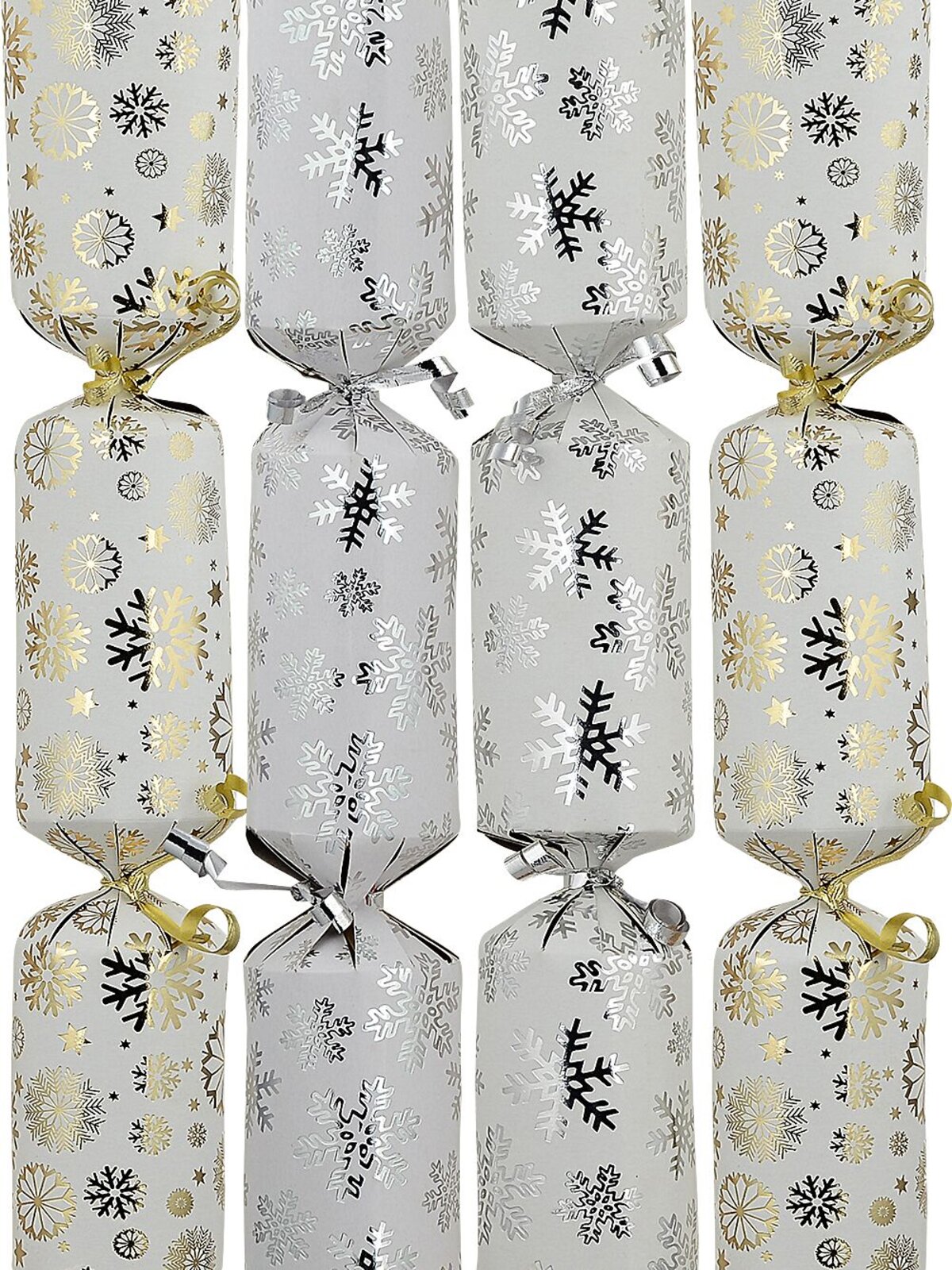 50x Gold & Silver Snowflake On White Christmas Bon Bons (Crackers) | 34cm