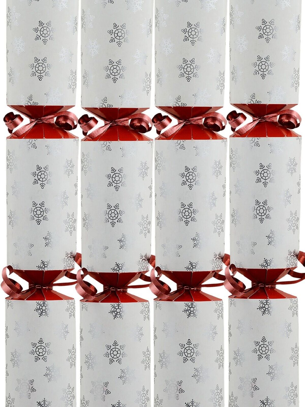 50x Silver Snowflakes On White Red Twists Christmas Bon Bons (Crackers) | 30cm