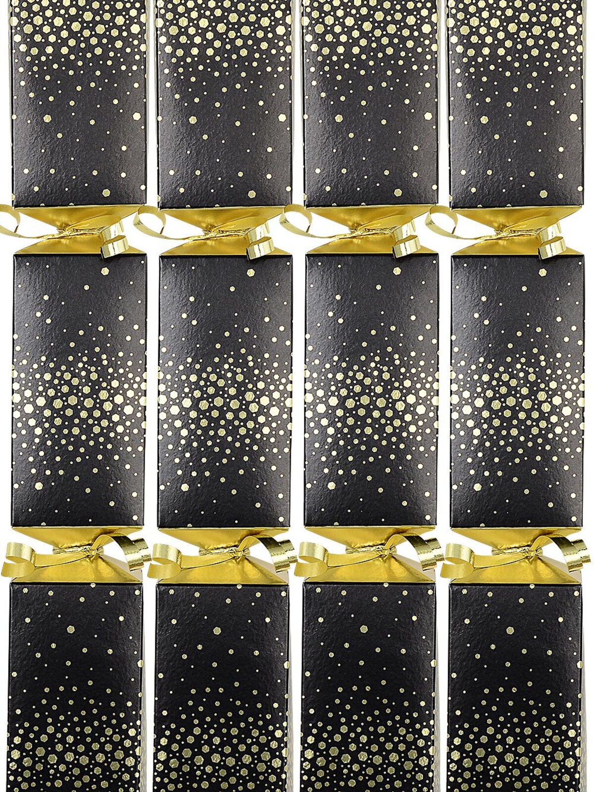 50x Black With Gold Confetti Print Square Party Bon Bons (Crackers) | 30cm